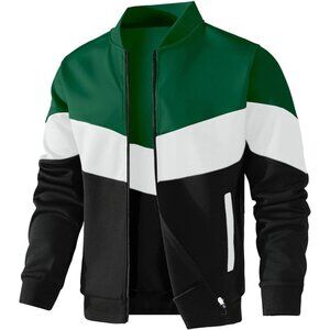 Men's 05 Green/White/Black Lightweight Casual Block Varsity Bomber Jacket Coat